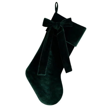 Christmas Velvet Stocking, Embroidered Hanging Fireplace Tree Décor and Reusable Gift Pouch, Green or Red - product view 1