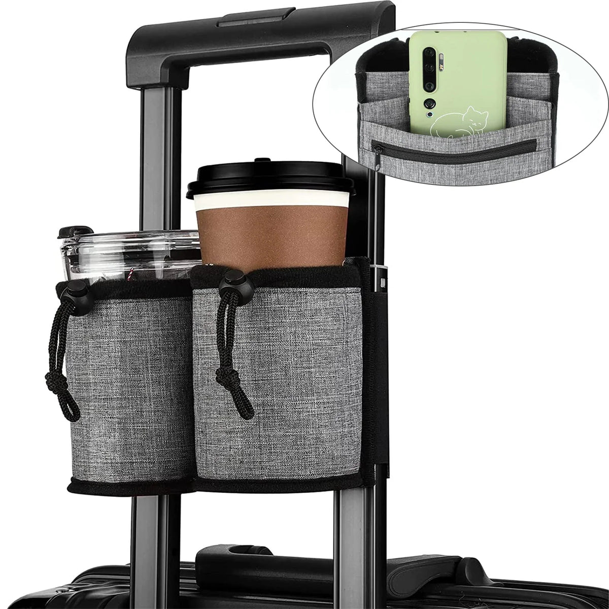 Luggage Cup Holder, Foldable Nylon Suitcase Drink Carrier with Non-Slip Silicone Detail for Hands-Free Travel - product view 1
