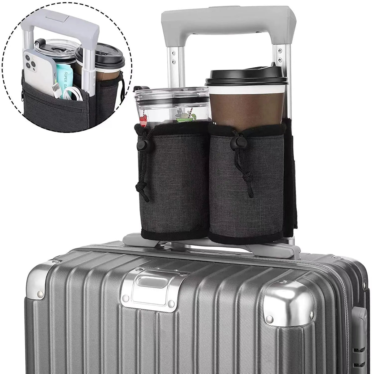 Luggage Cup Holder, Foldable Nylon Suitcase Drink Carrier with Non-Slip Silicone Detail for Hands-Free Travel - product view 2