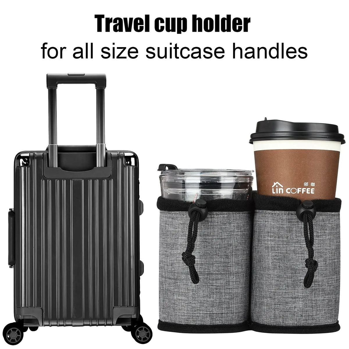 Luggage Cup Holder, Foldable Nylon Suitcase Drink Carrier with Non-Slip Silicone Detail for Hands-Free Travel - product view 5