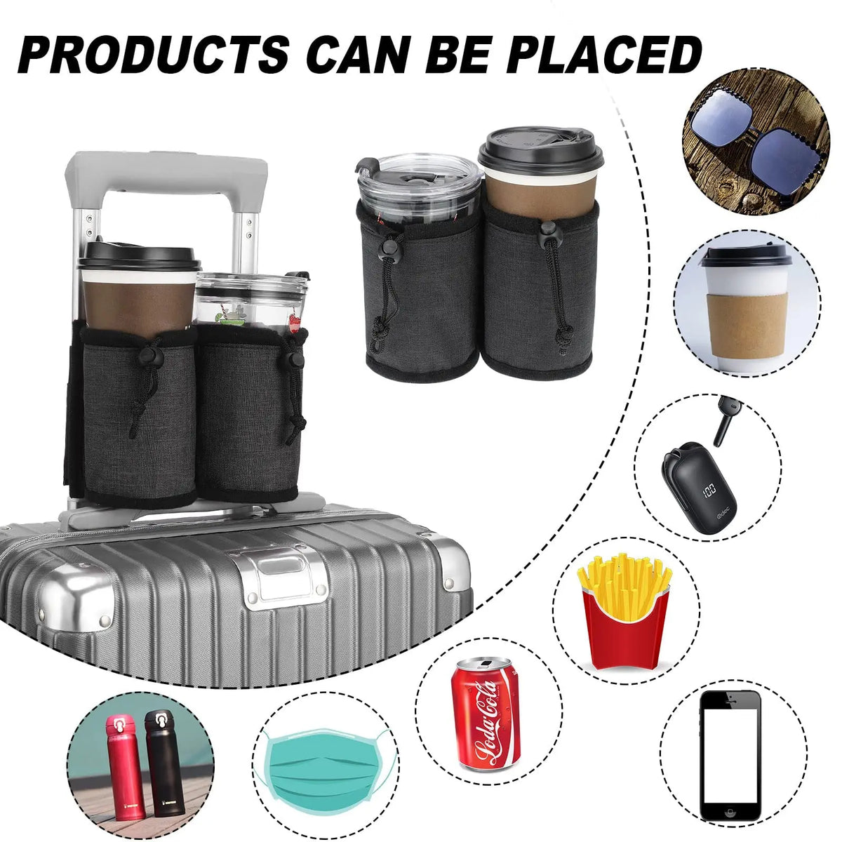 Luggage Cup Holder, Foldable Nylon Suitcase Drink Carrier with Non-Slip Silicone Detail for Hands-Free Travel - product view 6