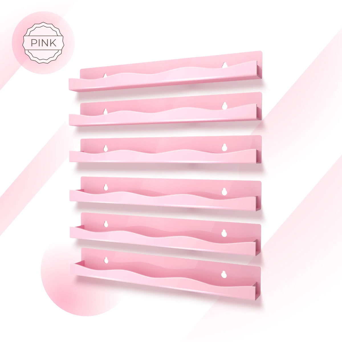 Pink Acrylic Wall Shelf, 6-Pack 15-Inch Nail Polish Organizer for 48–66 Bottles, Multi-Purpose Display Storage - product view 1