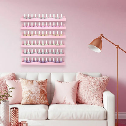 Pink Acrylic Wall Shelf, 6-Pack 15-Inch Nail Polish Organizer for 48–66 Bottles, Multi-Purpose Display Storage - product view 3