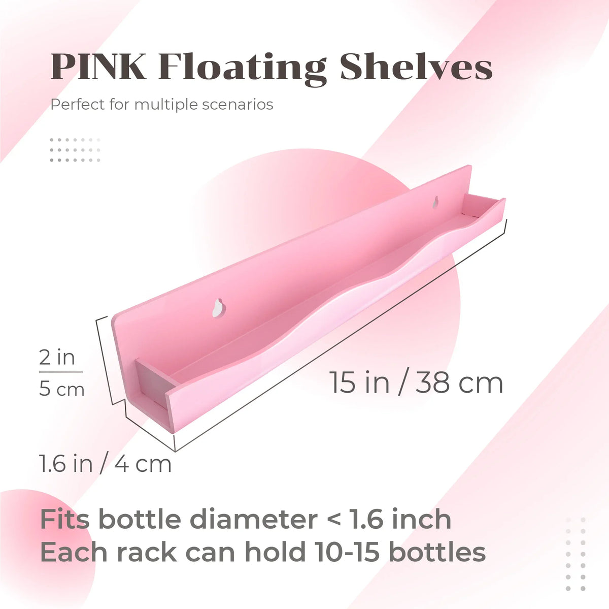 Pink Acrylic Wall Shelf, 6-Pack 15-Inch Nail Polish Organizer for 48–66 Bottles, Multi-Purpose Display Storage - product view 5