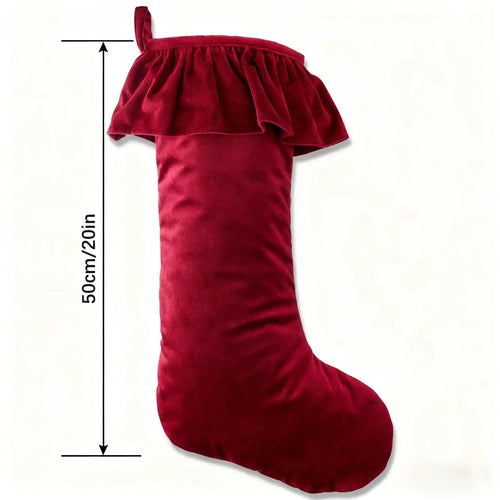Velvet Christmas Stocking, 50 cm Red Hanging Gift Bag for Fireplace Mantel, Tree and Holiday Decor - product view 1