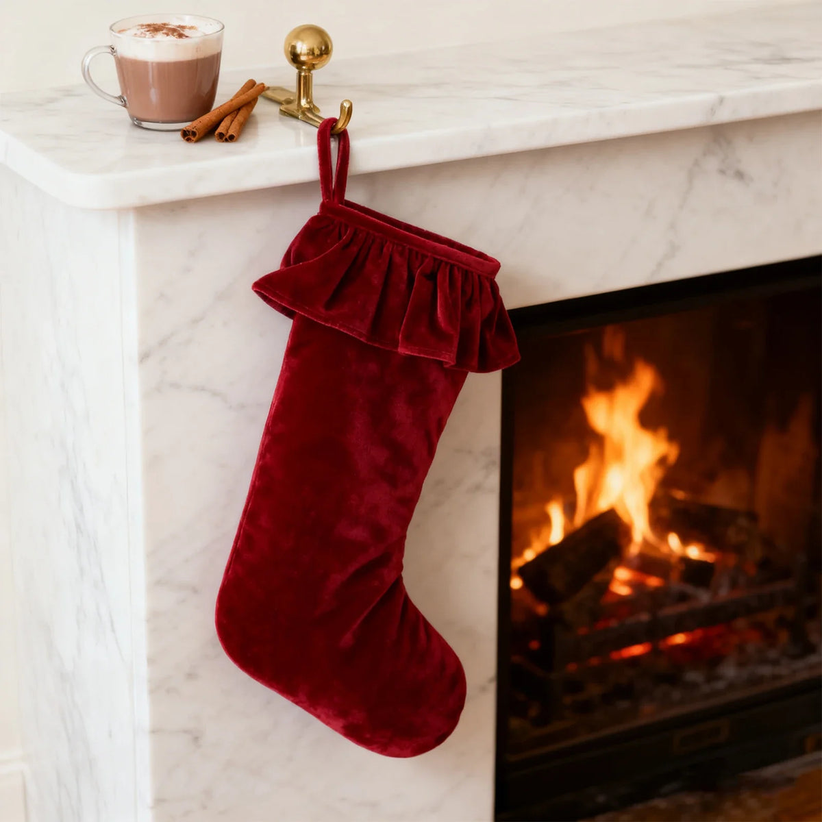 Velvet Christmas Stocking, 50 cm Red Hanging Gift Bag for Fireplace Mantel, Tree and Holiday Decor - product view 2