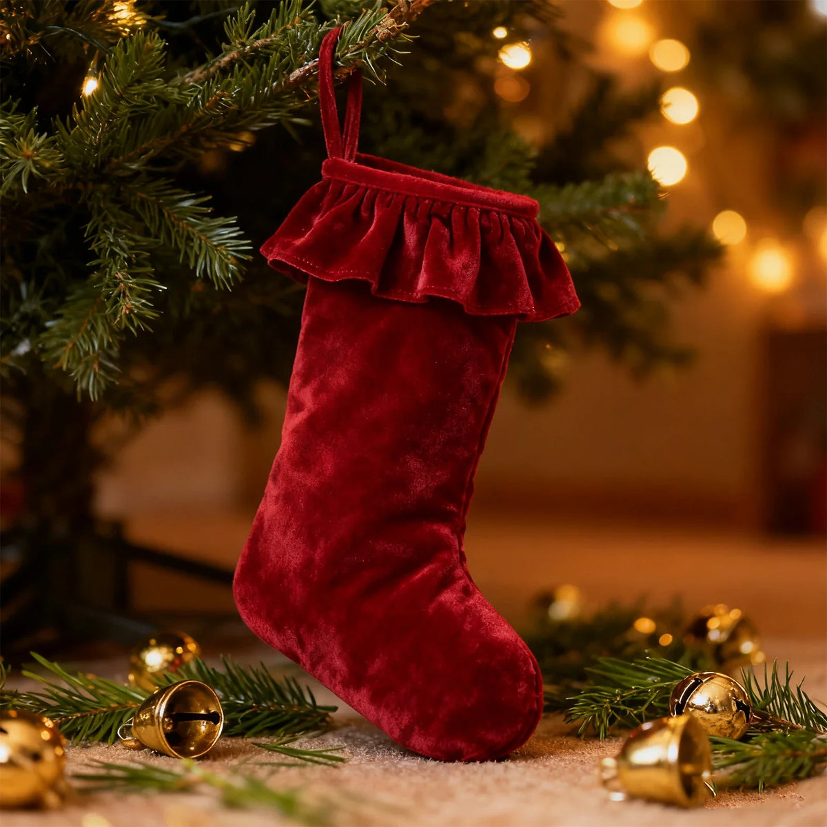 Velvet Christmas Stocking, 50 cm Red Hanging Gift Bag for Fireplace Mantel, Tree and Holiday Decor - product view 4