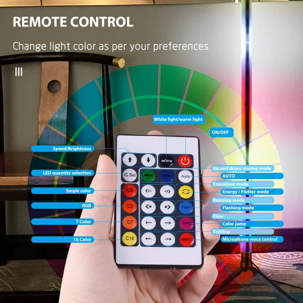 RGB LED Floor Lamp, 16 Million Colors, Music-Sync Mood Light, Stepless Dimming, Remote or App Control for Bedroom - product view 5