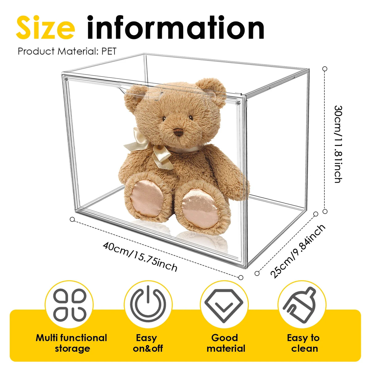Transparent Ornament Storage Box, Stackable Plastic Display Case, Dustproof Reusable Organizer, 40×25×30cm for Collectibles - product view 1