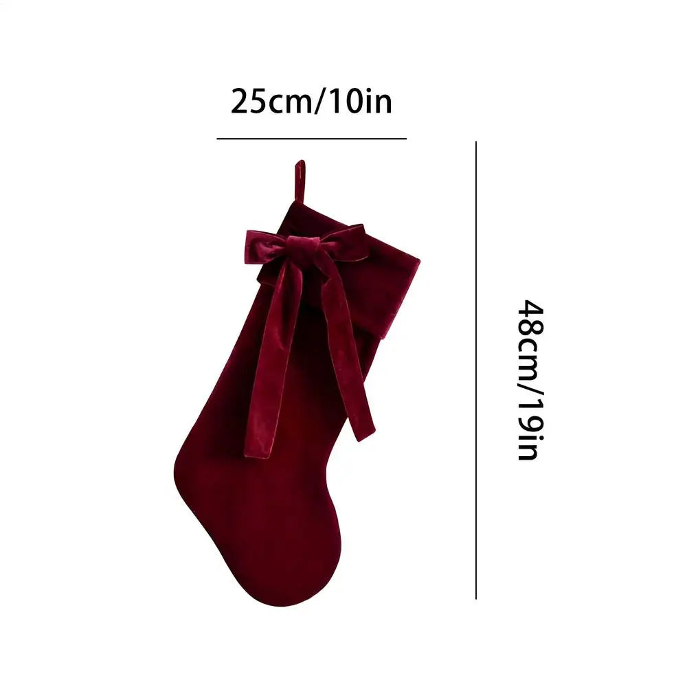 Cotton Christmas Stocking with 3D Bow, Hanging Loop, 25 x 32 cm, Red or Green Holiday Mantel Decor - product view 1