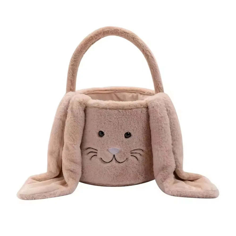 Plush Easter Bunny Basket, Fabric Candy and Egg Carry Basket, 20 x 21 cm, Brown, White, Grey or Pink - product view 1