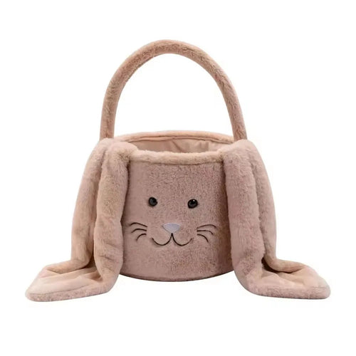 Plush Easter Bunny Basket, Fabric Candy and Egg Carry Basket, 20 x 21 cm, Brown, White, Grey or Pink - product view 1