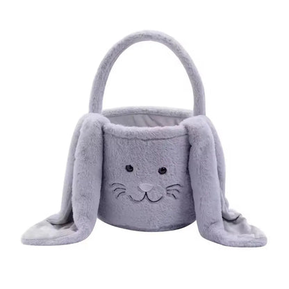 Plush Easter Bunny Basket, Fabric Candy and Egg Carry Basket, 20 x 21 cm, Brown, White, Grey or Pink - product view 3
