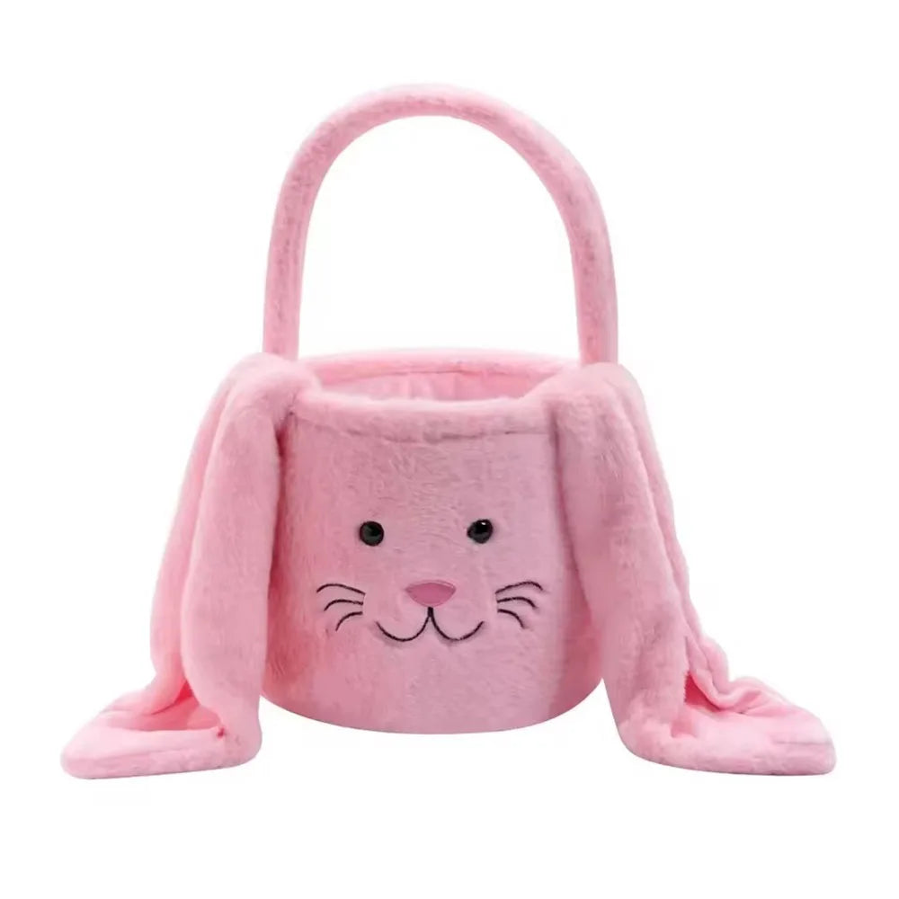 Plush Easter Bunny Basket, Fabric Candy and Egg Carry Basket, 20 x 21 cm, Brown, White, Grey or Pink - product view 4