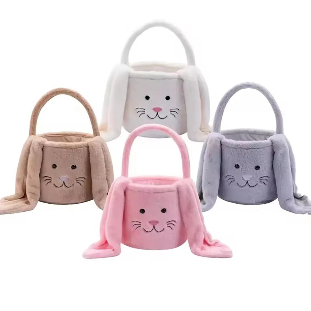 Plush Easter Bunny Basket, Fabric Candy and Egg Carry Basket, 20 x 21 cm, Brown, White, Grey or Pink - product view 5