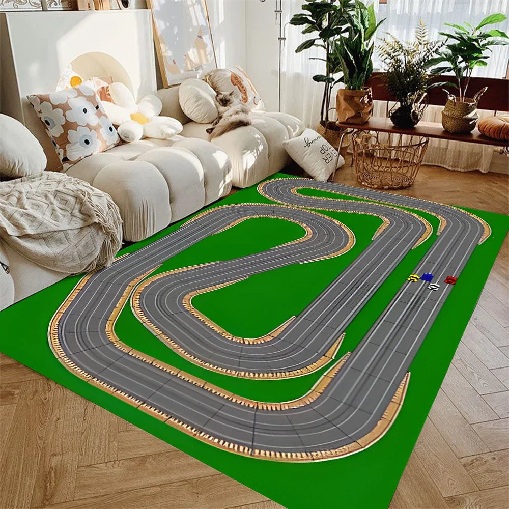 Kids Car City Play Mat Rug, Geometric Rectangle Design, Machine-Made Polyester Carpet with PP Backing for Bedroom Playroom - product view 2