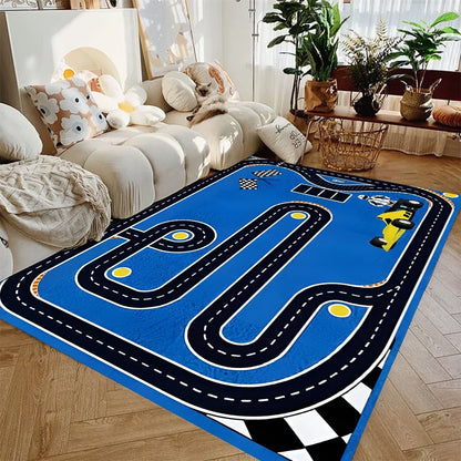 Kids Car City Play Mat Rug, Geometric Rectangle Design, Machine-Made Polyester Carpet with PP Backing for Bedroom Playroom - product view 4