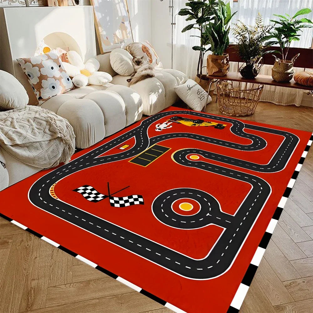 Kids Car City Play Mat Rug, Geometric Rectangle Design, Machine-Made Polyester Carpet with PP Backing for Bedroom Playroom - product view 5