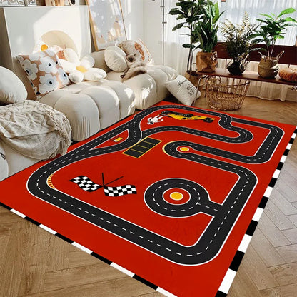 Kids Car City Play Mat Rug, Geometric Rectangle Design, Machine-Made Polyester Carpet with PP Backing for Bedroom Playroom - product view 5