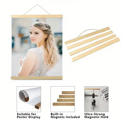Magnetic Poster Hanger Frame, Pine Wood Rectangle Display for Prints, Photos and Maps, 21cm to 50cm Modern Size Options - product view 4
