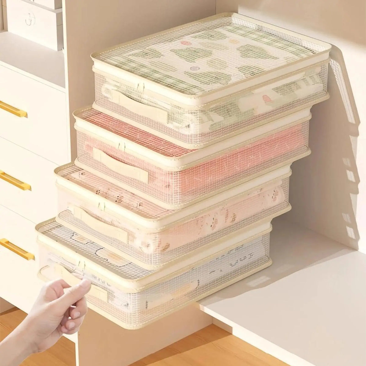 Foldable Quilt Storage Bag, 40 × 30 × 12 cm Stackable Polyester Organizer with Clear Window, Zipper and Carry Handles - product view 2