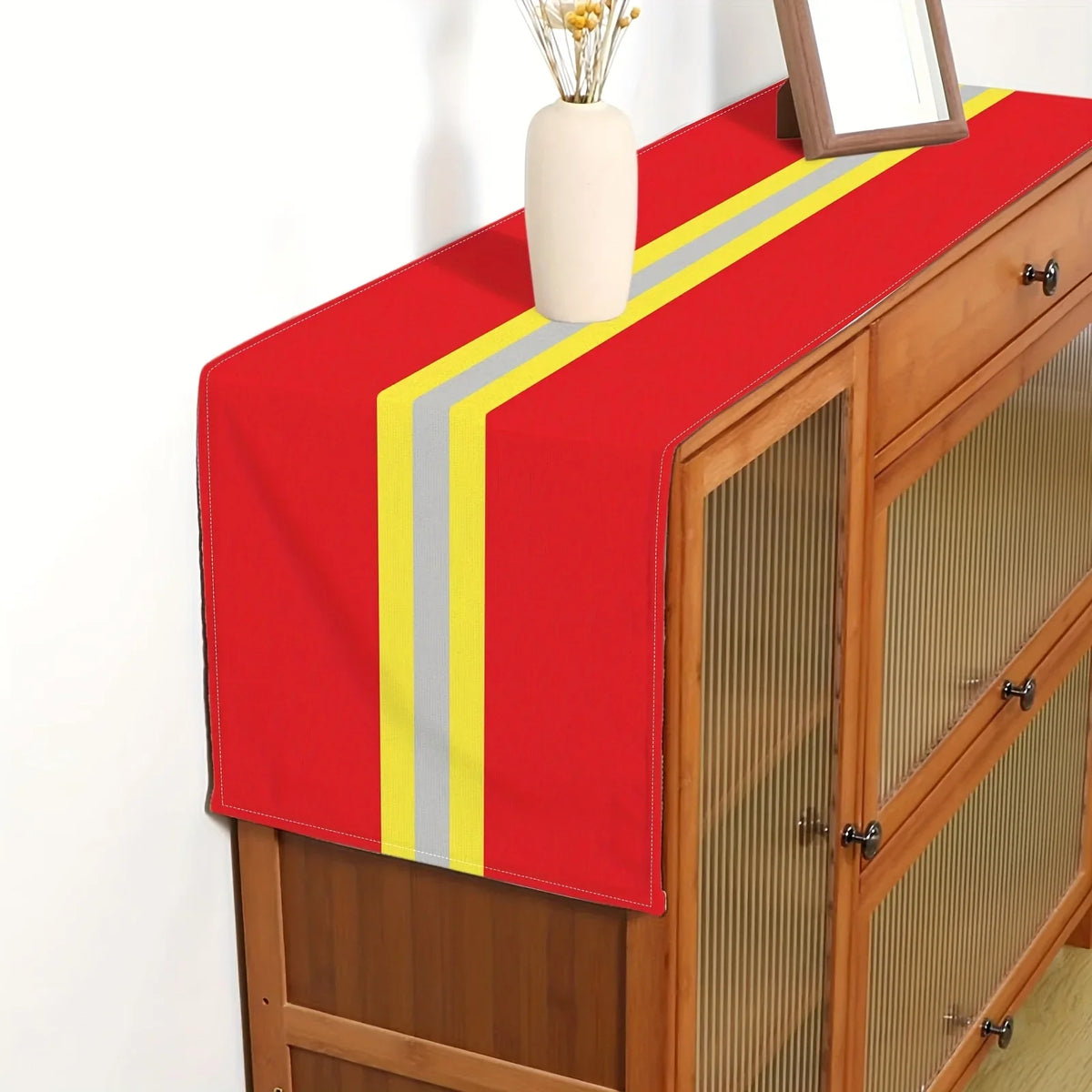 Firefighter Theme Table Runner, 100% Linen Cartoon Fire Truck Design, Multiple Lengths for Home Party Decor - product view 3