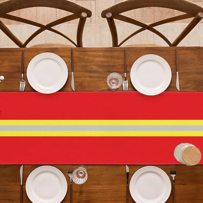 Firefighter Theme Table Runner, 100% Linen Cartoon Fire Truck Design, Multiple Lengths for Home Party Decor - product view 4