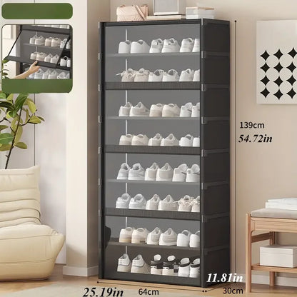 Transparent Shoe Cabinet Organizer, Iron Frame Closed Rack with Plastic Panels, Black 5-, 7- or 9-Level Storage - product view 3