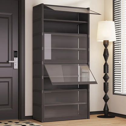 Transparent Shoe Cabinet Organizer, Iron Frame Closed Rack with Plastic Panels, Black 5-, 7- or 9-Level Storage - product view 4