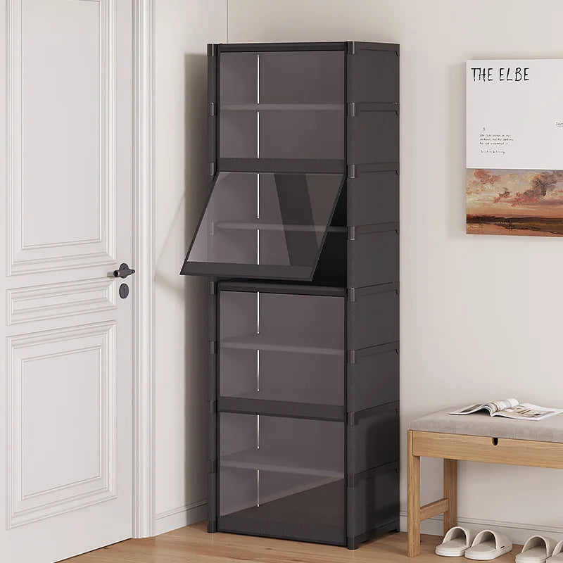 Transparent Shoe Cabinet Organizer, Iron Frame Closed Rack with Plastic Panels, Black 5-, 7- or 9-Level Storage - product view 5