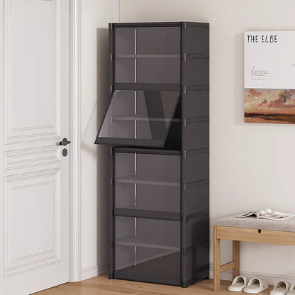 Transparent Shoe Cabinet Organizer, Iron Frame Closed Rack with Plastic Panels, Black 5-, 7- or 9-Level Storage - product view 5