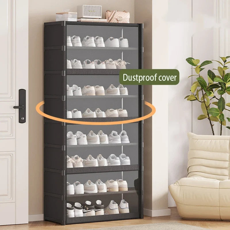 Transparent Shoe Cabinet Organizer, Iron Frame Closed Rack with Plastic Panels, Black 5-, 7- or 9-Level Storage - product view 6