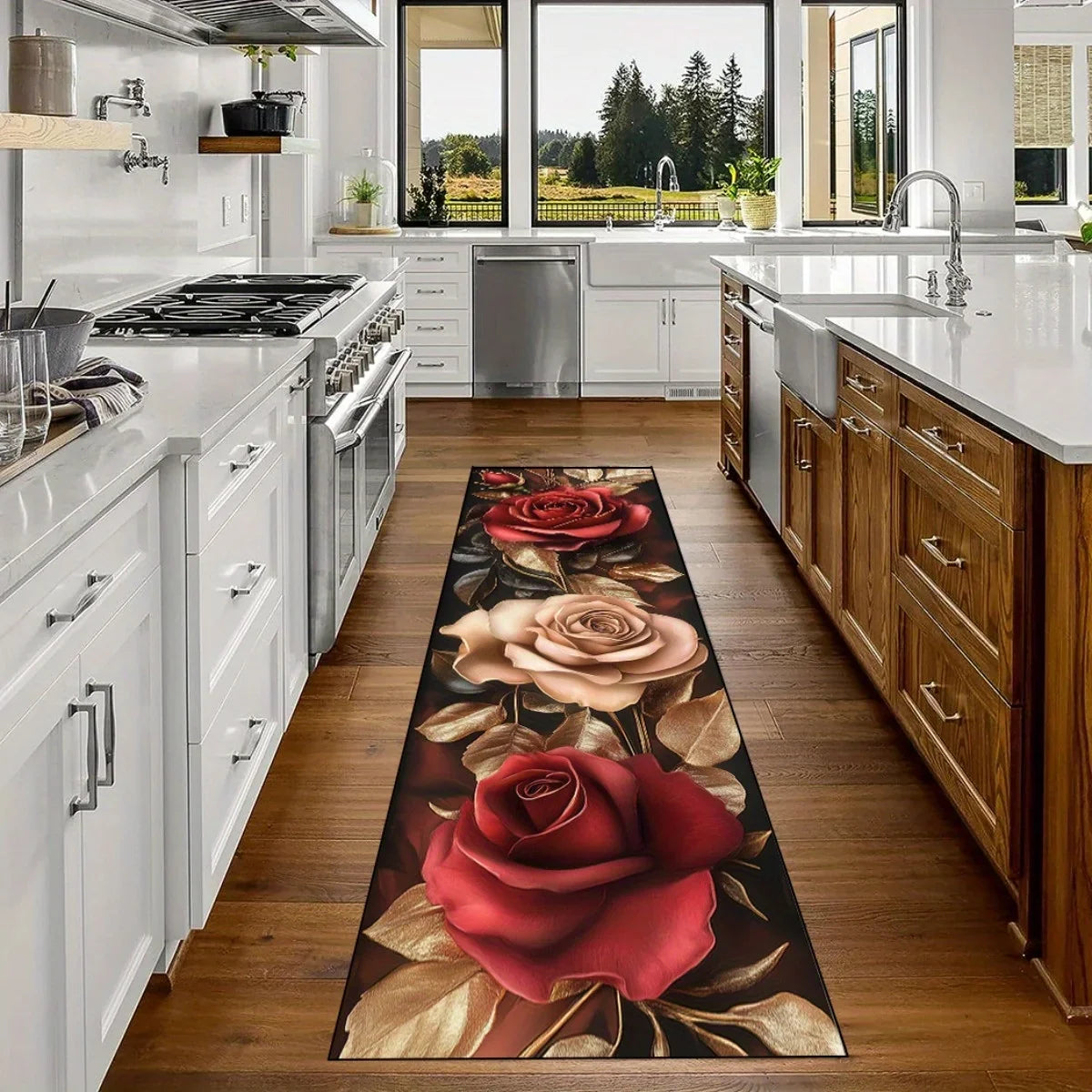 Printed Polyester Kitchen Rug, Waterproof Fade-Resistant Machine-Made Floor Mat with PVC Backing for Indoor and Outdoor Areas - product view 2