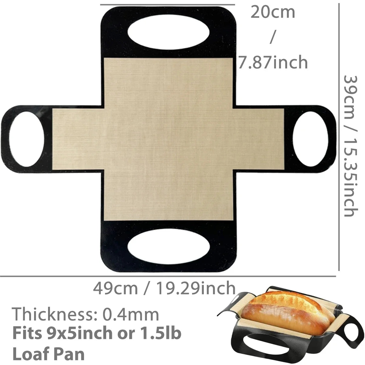 Reusable Silicone Baking Mat Liner, Nonstick Loaf Pan Insert with Extended Handles, Leak-Resistant, Heat Resistant to 480°F - product view 1
