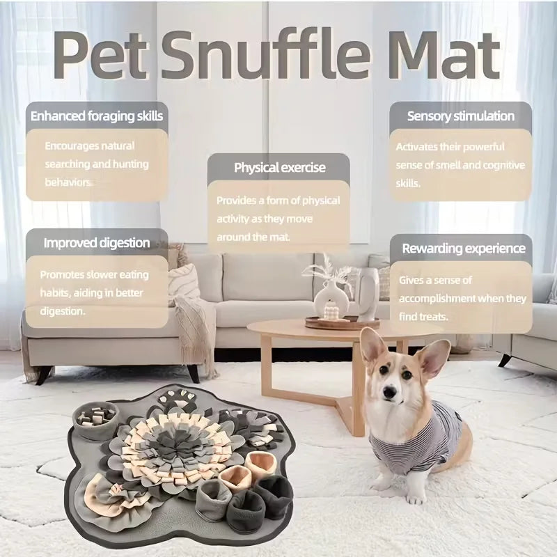 Interactive Snuffle Mat for Dogs, Short Plush Slow Feeder and Foraging Toy, Gold or Gray - product view 6