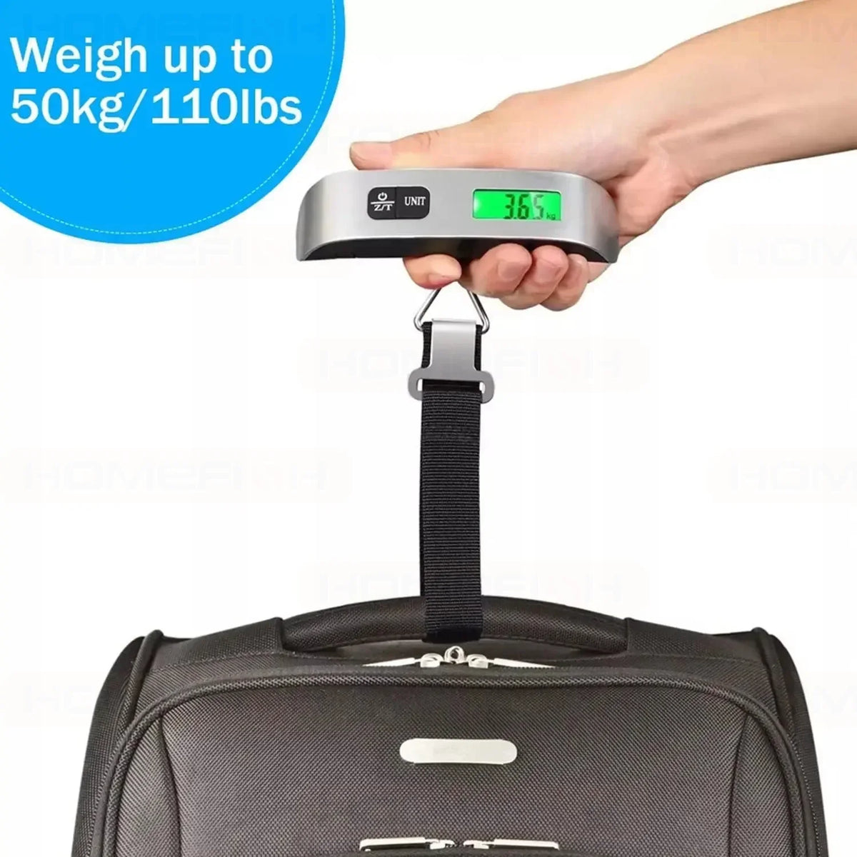 Digital Luggage Scale, 50 kg/110 lb Hanging Baggage Weigher, LCD Display, Tare and Zero, Temperature Sensor, CR2032 Not Included - product view 2