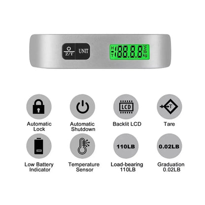 Digital Luggage Scale, 50 kg/110 lb Hanging Baggage Weigher, LCD Display, Tare and Zero, Temperature Sensor, CR2032 Not Included - product view 5