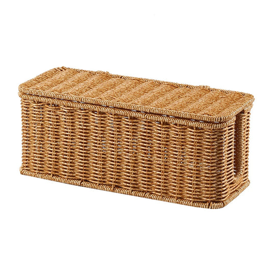 Cable Storage Box, Hand-Woven Charging Station Basket with Open Slots and Ventilation, 31.5 x 13 x 13 cm for Desk or TV - product view 1