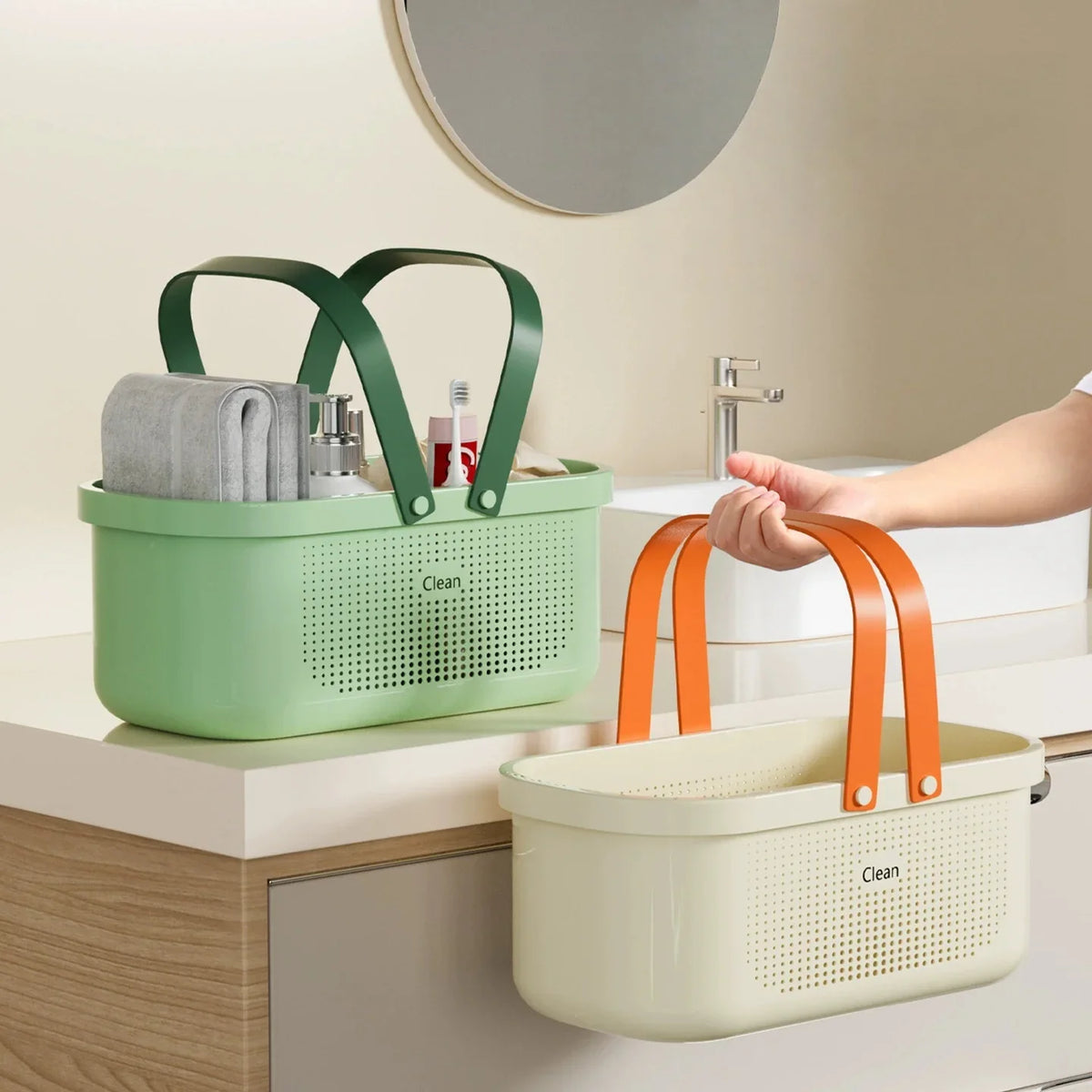 Plastic Storage Basket with Handle, Reusable Multi-Use Pantry Organizer Bin for Kitchen, Bathroom, Dorm and Bedroom - product view 4
