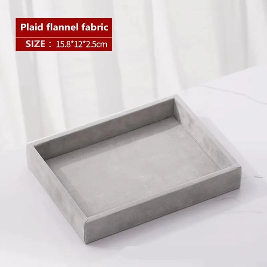 Wooden Trinket Tray, Plaid Cloth Jewelry Storage Box with Single, Combination, Ring and Multi-Grid Plate Options - product view 1