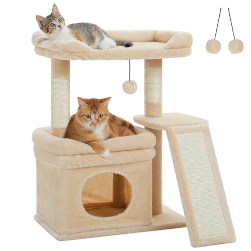 Small Wood Cat Tree with Sisal Scratching Posts, Wide Top Perch, Scratching Pad and Cat Condo, 6.2 kg, M Size - product view 1