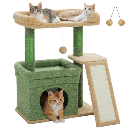 Small Wood Cat Tree with Sisal Scratching Posts, Wide Top Perch, Scratching Pad and Cat Condo, 6.2 kg, M Size - product view 2