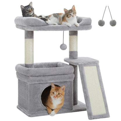Small Wood Cat Tree with Sisal Scratching Posts, Wide Top Perch, Scratching Pad and Cat Condo, 6.2 kg, M Size - product view 3