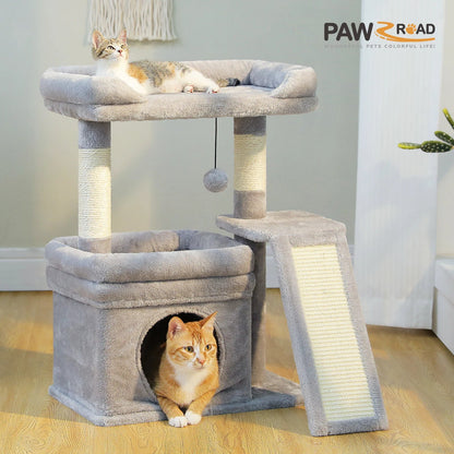 Small Wood Cat Tree with Sisal Scratching Posts, Wide Top Perch, Scratching Pad and Cat Condo, 6.2 kg, M Size - product view 4