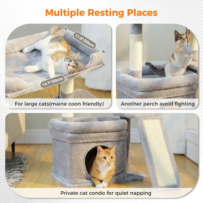 Small Wood Cat Tree with Sisal Scratching Posts, Wide Top Perch, Scratching Pad and Cat Condo, 6.2 kg, M Size - product view 5