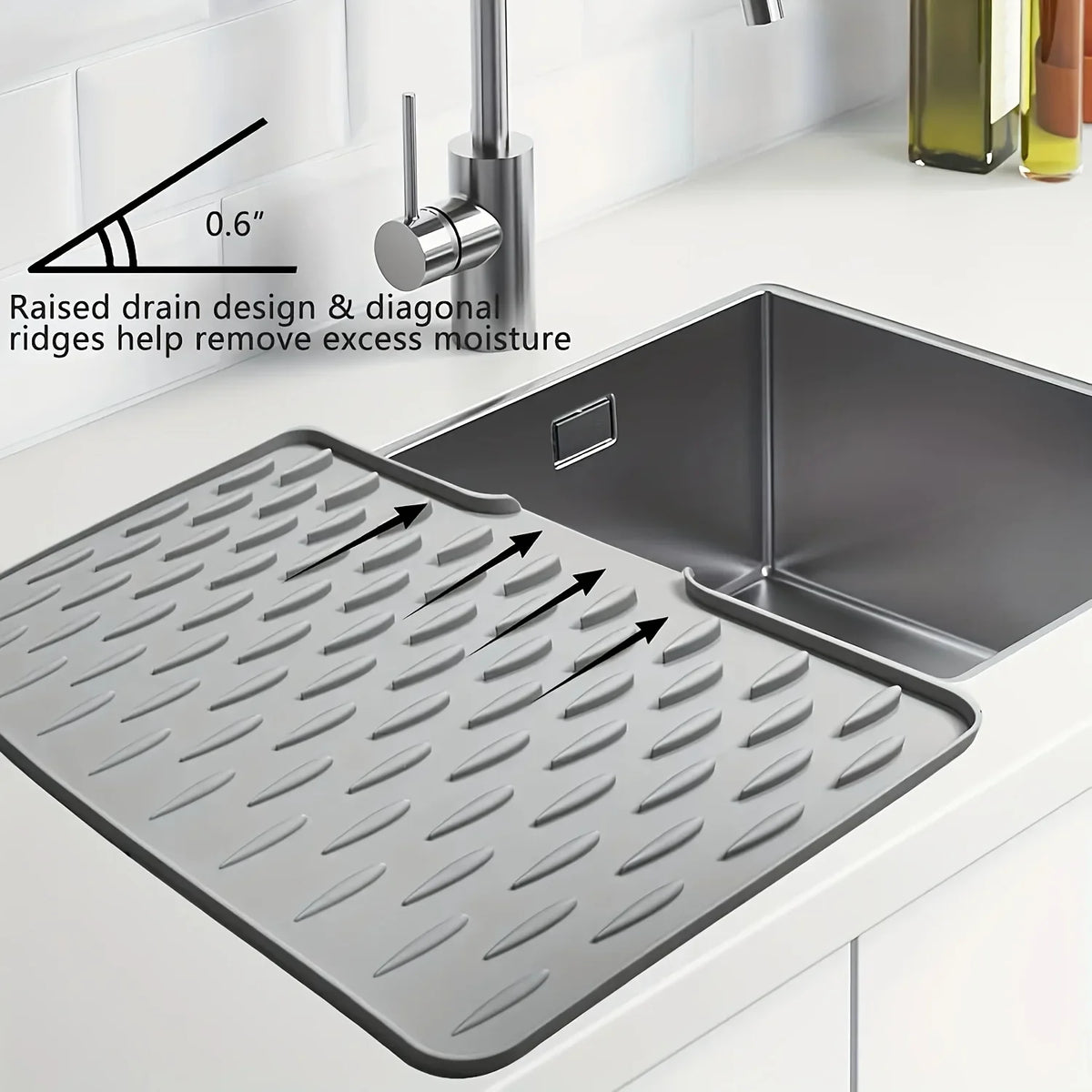 Silicone Dish Drying Mat, Rectangular Built-In Drainage Design for Countertops, Sinks and Refrigerators, Large Size - product view 1