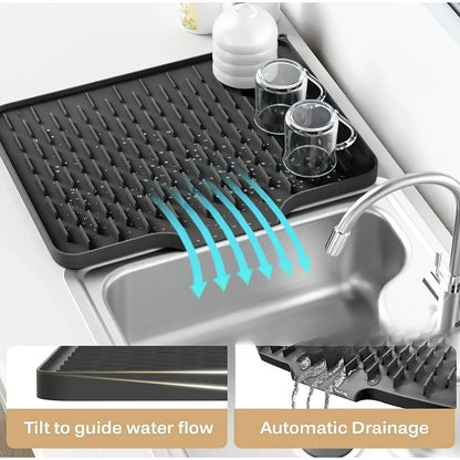 Silicone Dish Drying Mat, Rectangular Built-In Drainage Design for Countertops, Sinks and Refrigerators, Large Size - product view 3