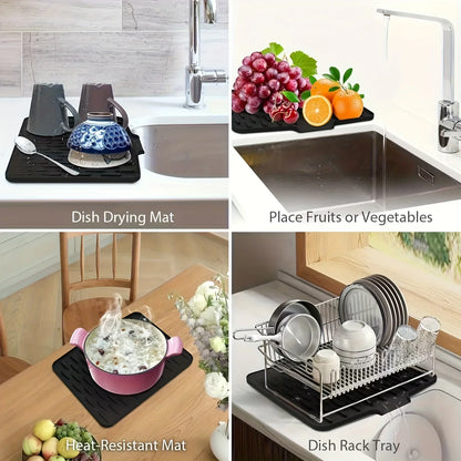 Silicone Dish Drying Mat, Rectangular Built-In Drainage Design for Countertops, Sinks and Refrigerators, Large Size - product view 4