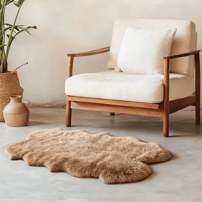 Faux Wool Fluffy Irregular Rug, Khaki Solid Anti-Slip Fade-Resistant Floor Mat in 4 Sizes for Bedroom, Living Room, Bathroom and More - product view 1