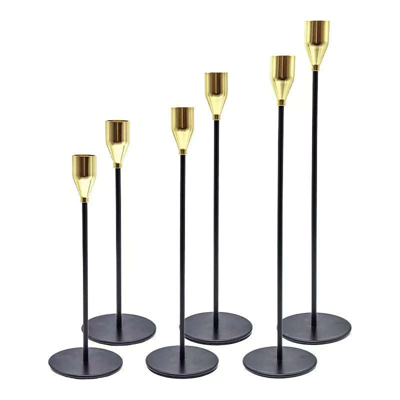 Gold Taper Candle Holder Set, 6 Tall Metal Holders in 3 Heights for 3/4-Inch Candles, Dining Tables and Home Décor - product view 4